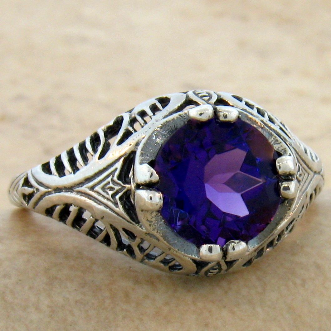 5 ct amethyst 925 sterling silver antique filigree style ring
