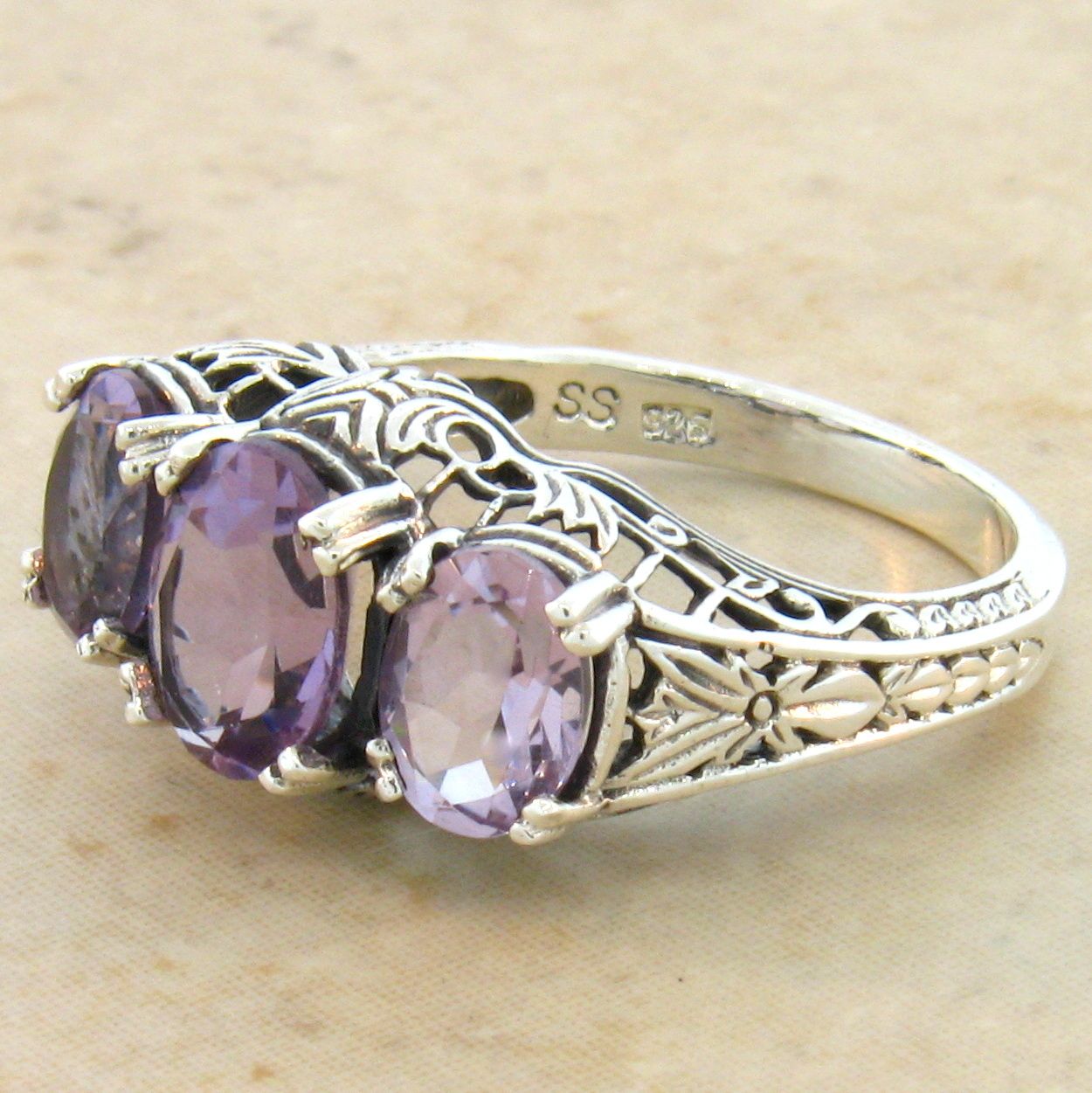 Details about  / Size 8 Double Round Purple Brazil Natural AMETHYST Ring 925 STERLING SILVER #21