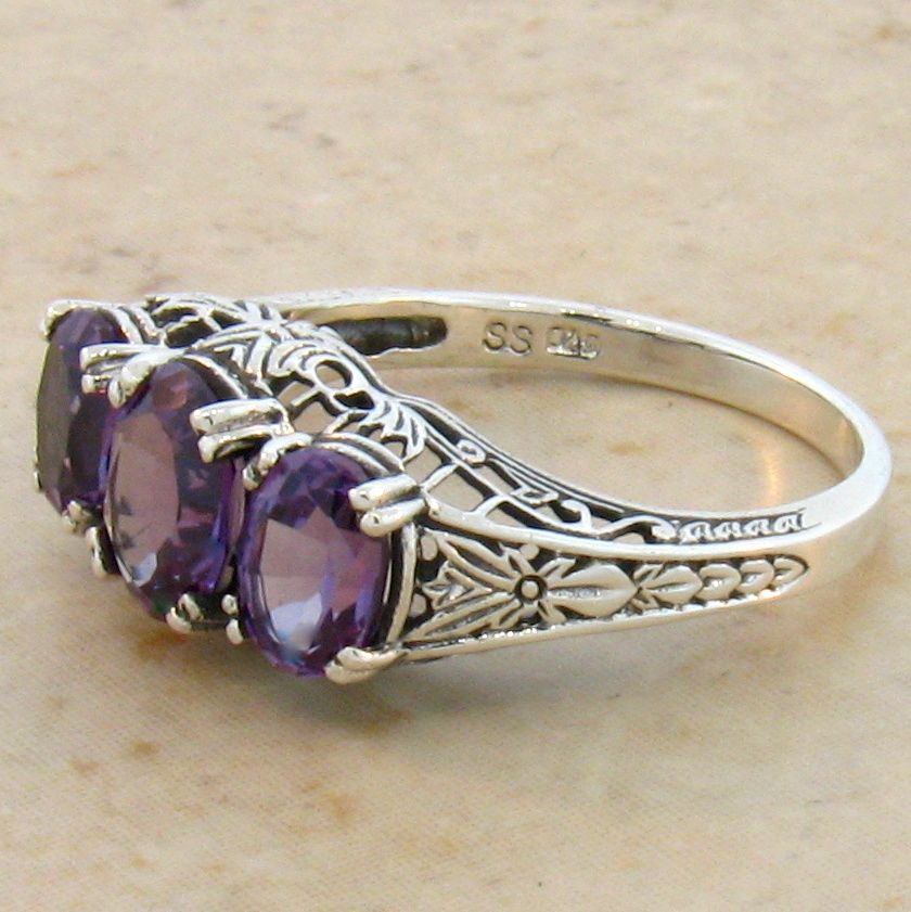 COLOR CHANGING LAB ALEXANDRITE ANTIQUE DECO STYLE .925 STERLING SILVER ...