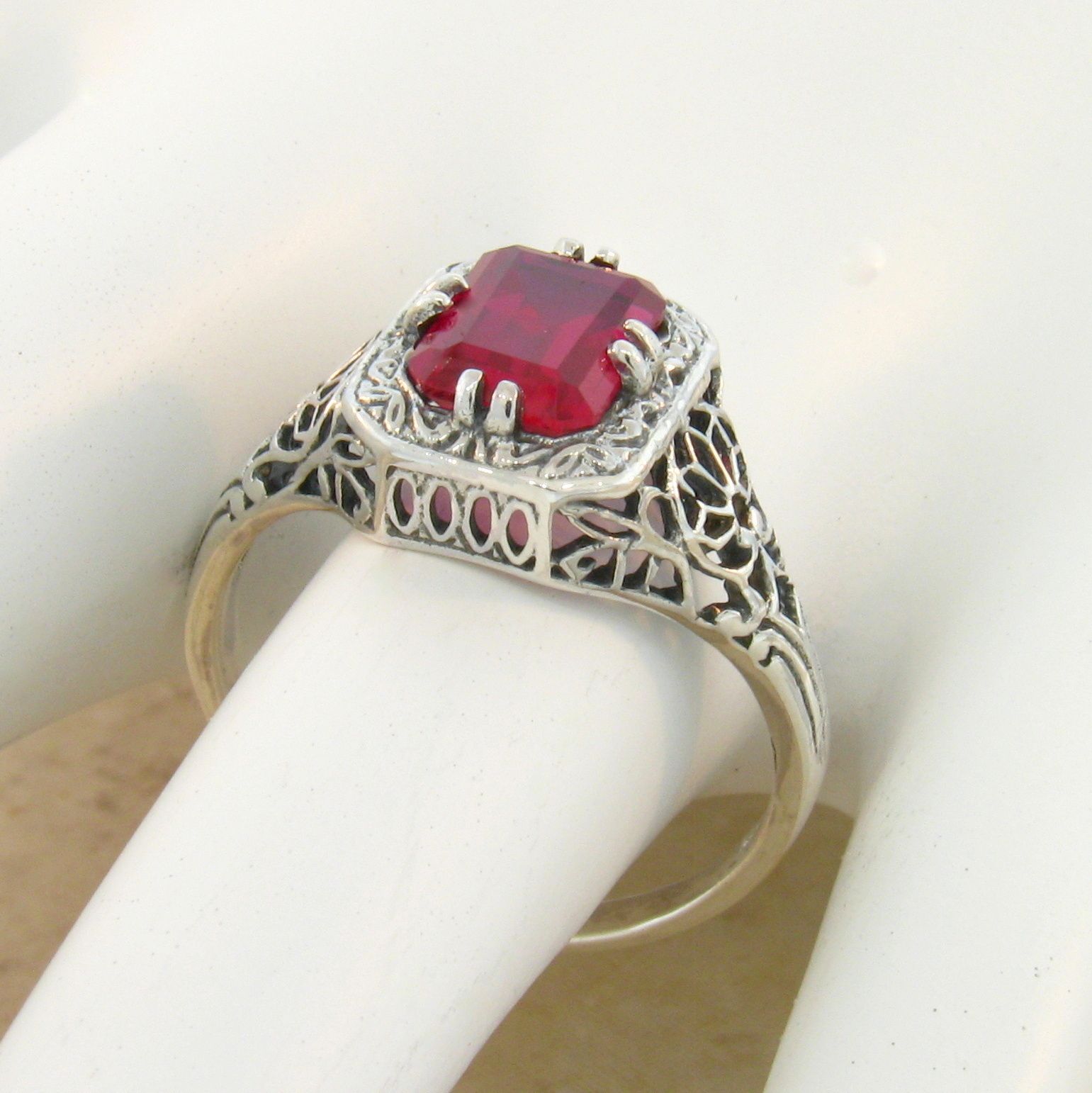 Rings Red Lab Ruby 925 Sterling Antique Art Deco Style Silver Ring 786 Jewellery Watches Vishawatch Com