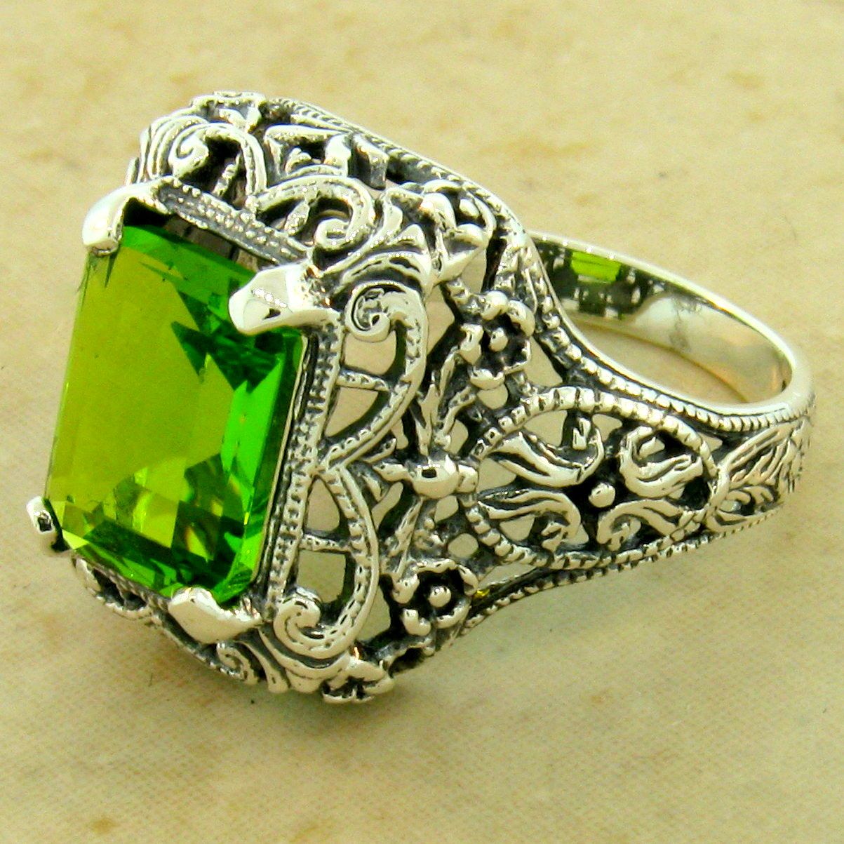 2.6 CT SIM PERIDOT 925 STERLING SILVER ANTIQUE FILIGREE STYLE RING #1125