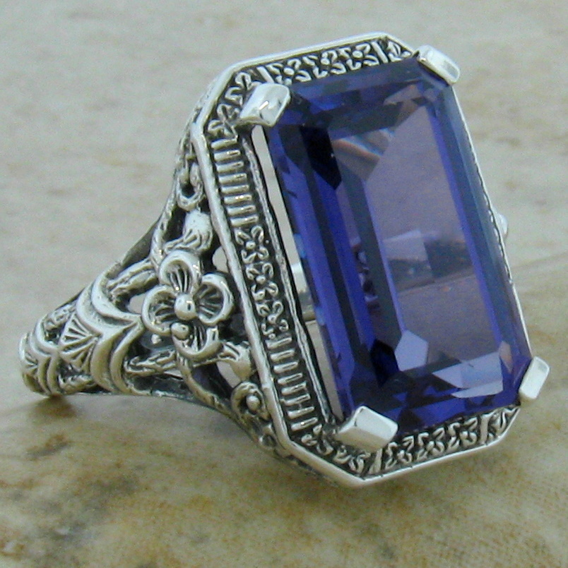 8 CT LAB ALEXANDRITE 925 STERLING SILVER ANTIQUE ART DECO STYLE ...