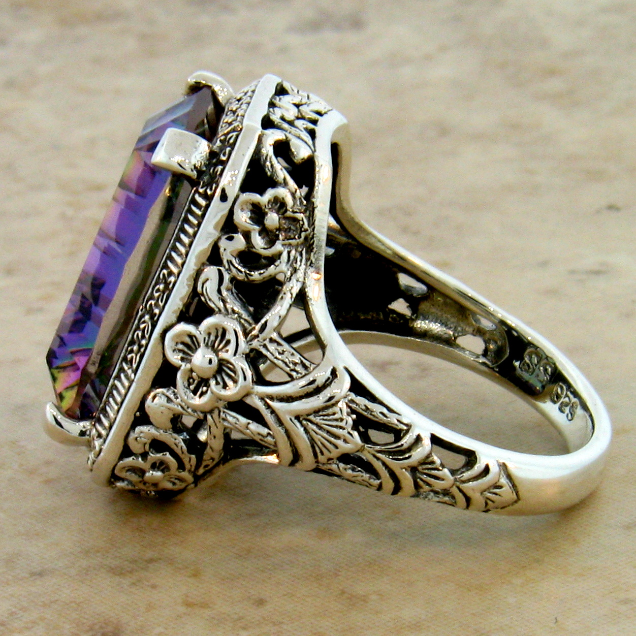 Download 7 CT MYSTIC QUARTZ ANTIQUE STYLE DECO 925 STERLING SILVER RING SIZE 6.75 #359 Fashion Jewelry ...