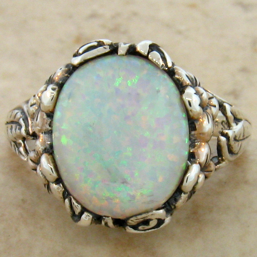 7 34 USA Circa 1990 .Antique /& vintage jewelry. Silver 925 and opal Art Nouveau style Ring art nouveau