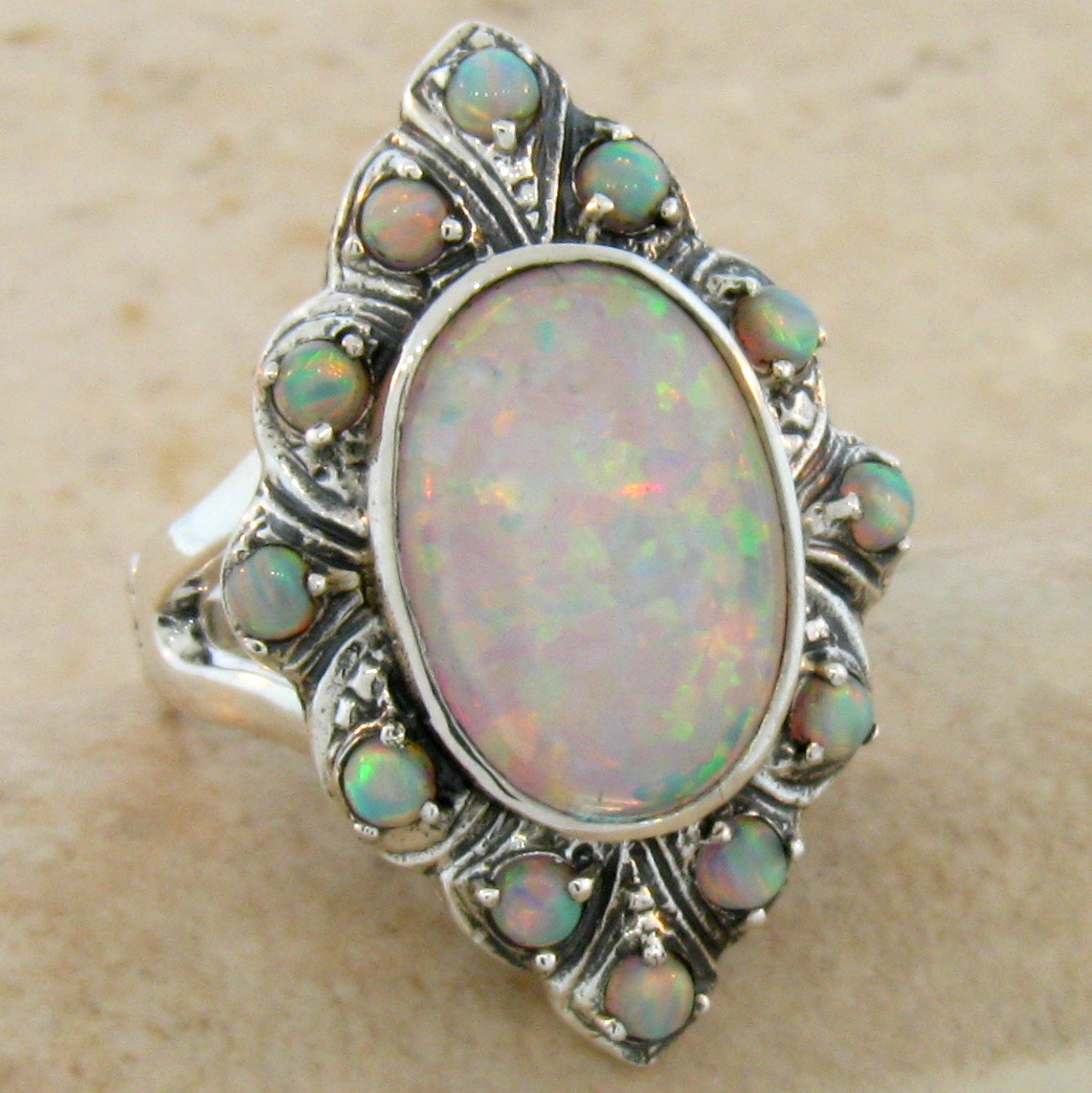WHITE LAB OPAL ANTIQUE VICTORIAN DESIGN .925 STERLING SILVER RING, #491 ...